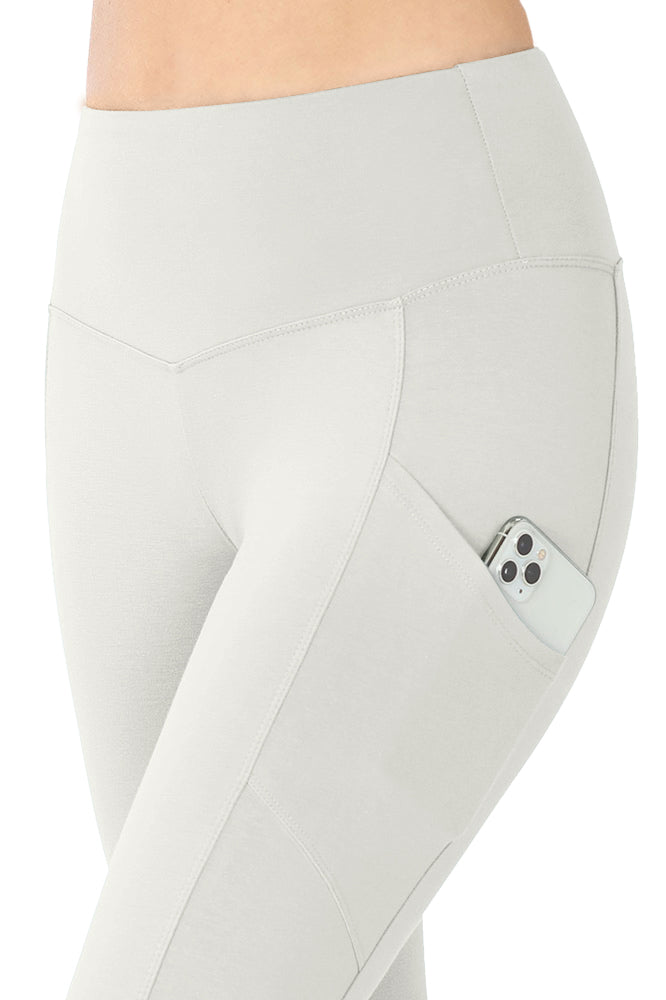 Zenana High Waist Solid Cotton Yoga Pants Work Out Leggings w/Pockets - Leggings sb_bottoms
