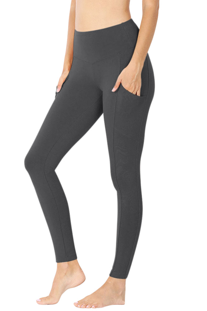 Zenana High Waist Solid Cotton Yoga Pants Work Out Leggings w/Pockets - Leggings sb_bottoms