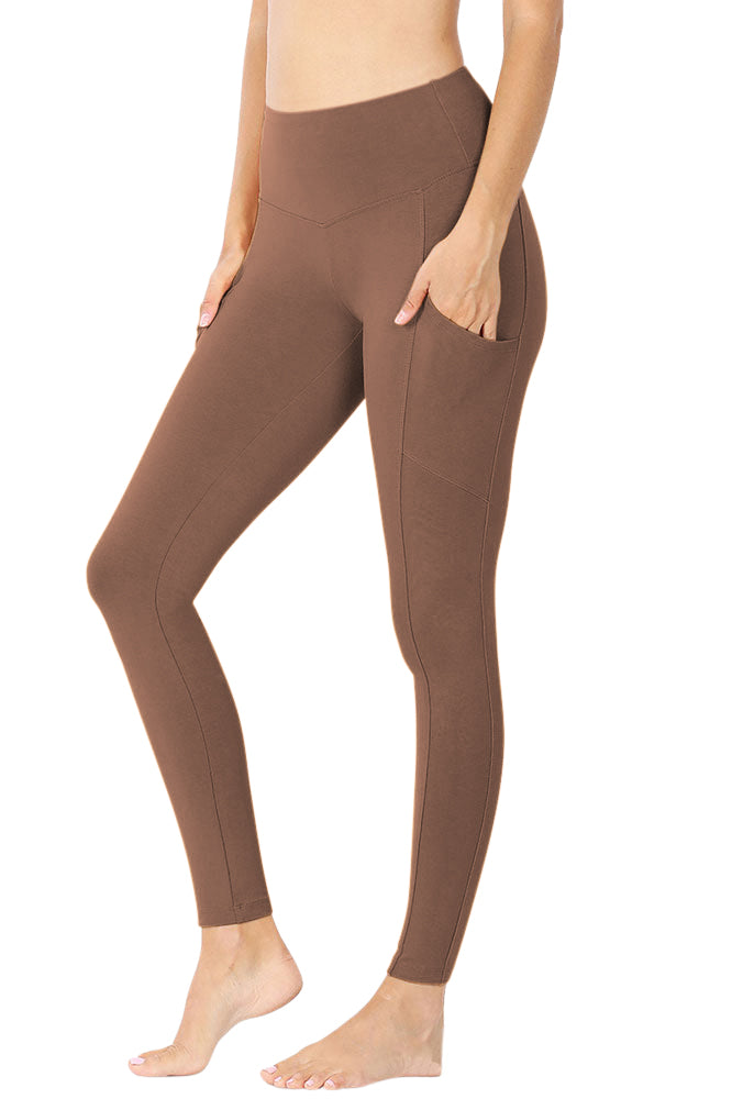 Zenana High Waist Solid Cotton Yoga Pants Work Out Leggings w/Pockets - Leggings sb_bottoms