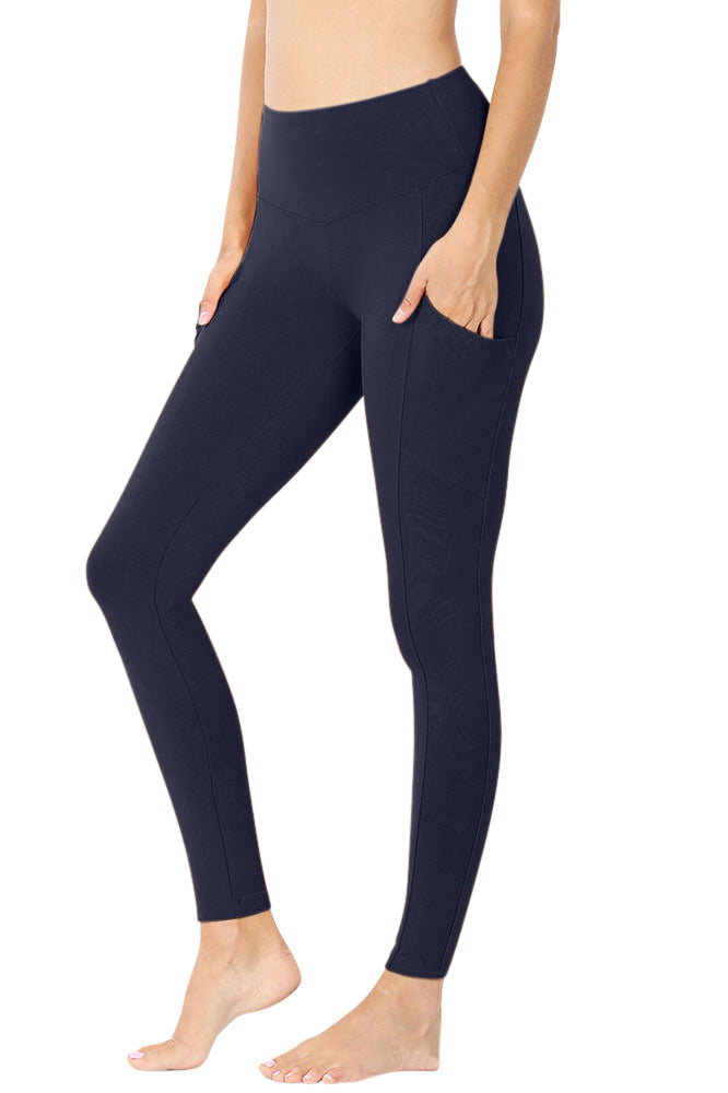 Zenana High Waist Solid Cotton Yoga Pants Work Out Leggings w/Pockets - Leggings sb_bottoms