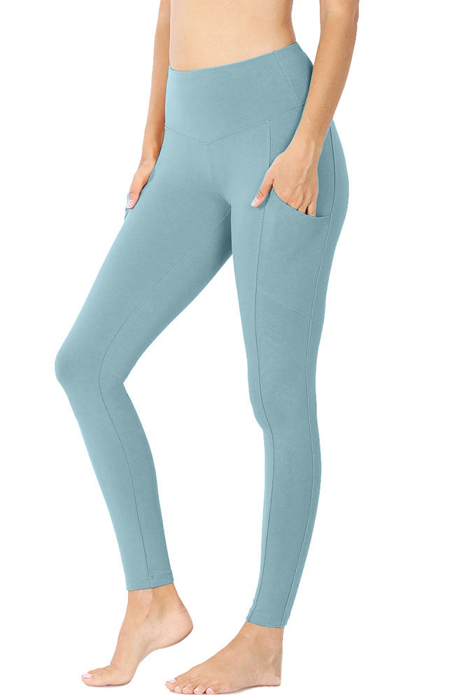 Zenana High Waist Solid Cotton Yoga Pants Work Out Leggings w/Pockets - Leggings sb_bottoms