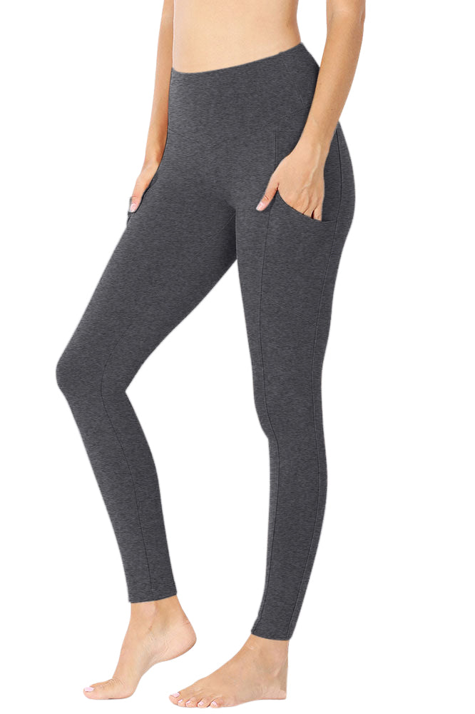 Zenana High Waist Solid Cotton Yoga Pants Work Out Leggings w/Pockets - Leggings sb_bottoms