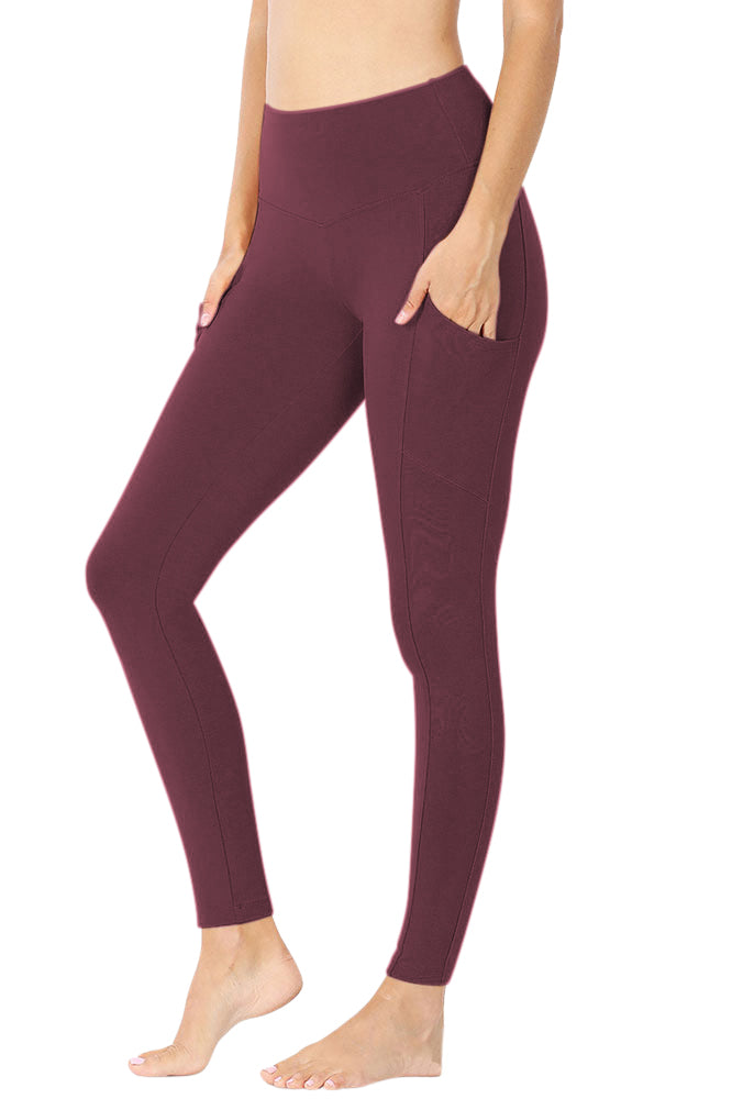 Zenana High Waist Solid Cotton Yoga Pants Work Out Leggings w/Pockets - Leggings sb_bottoms