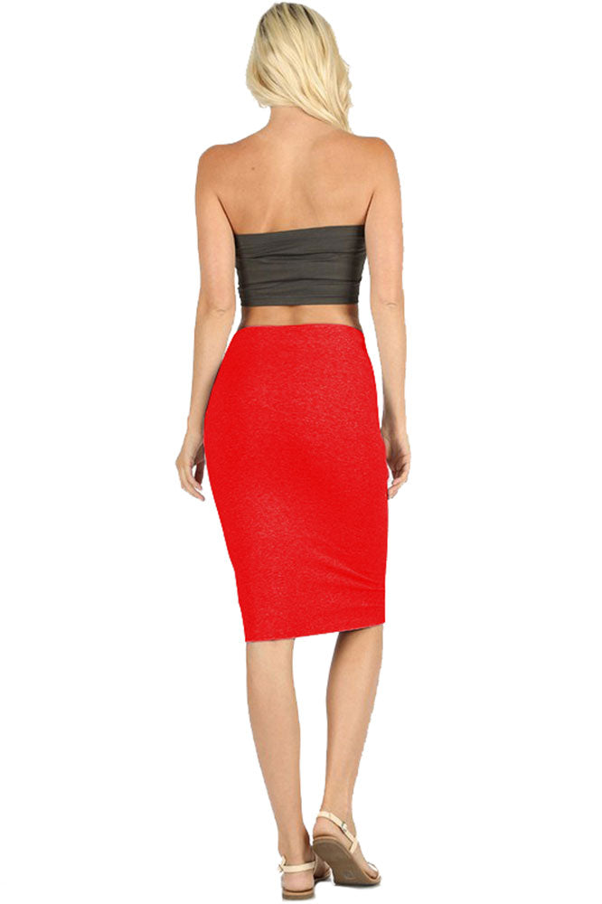 Zenana Cotton High Waist Fitted Midi Pencil Skirt - Skirts sb_bottoms
