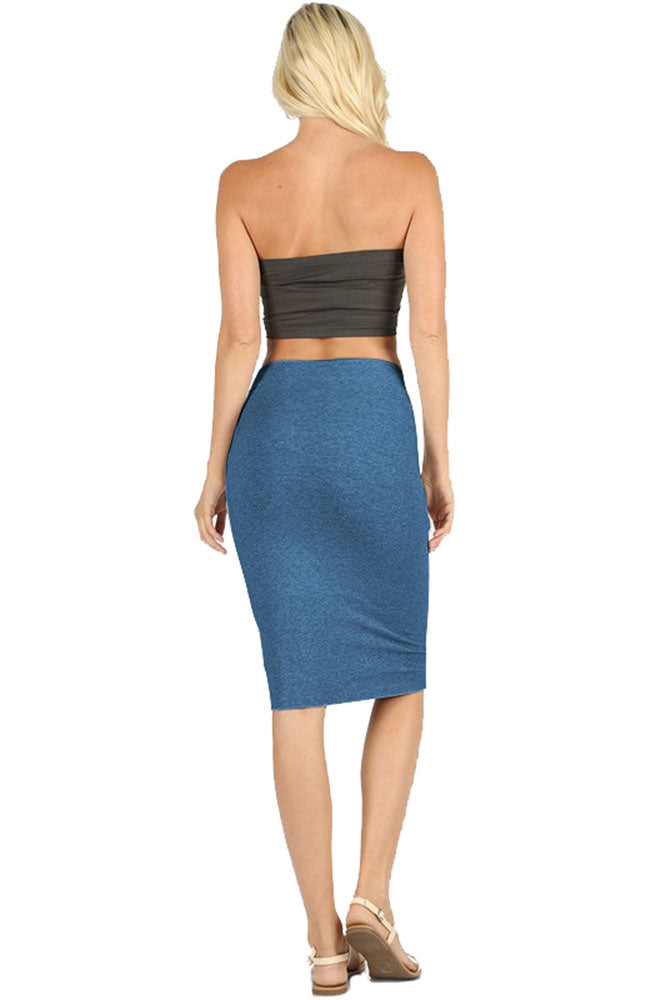Zenana Cotton High Waist Fitted Midi Pencil Skirt - Skirts sb_bottoms