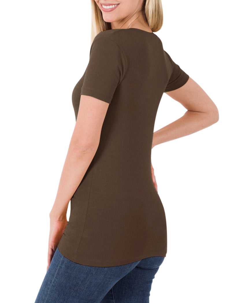 Zenana Cotton V-Neck Short Sleeve Long Tee Shirt - Shirts sb_tops