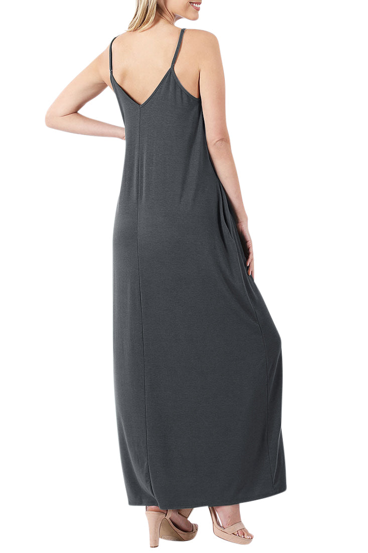 Zenana V-Neck Cami Spaghetti Strap Maxi Dress - Dresses sb_dresses