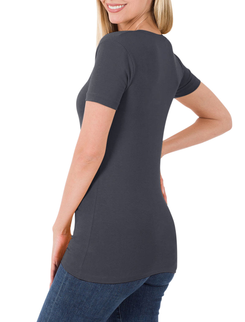 Zenana Cotton V-Neck Short Sleeve Long Tee Shirt - Shirts sb_tops