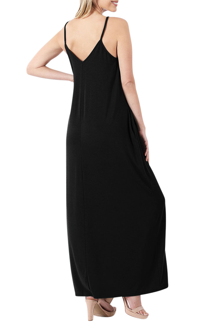 Zenana V-Neck Cami Spaghetti Strap Maxi Dress - Dresses sb_dresses
