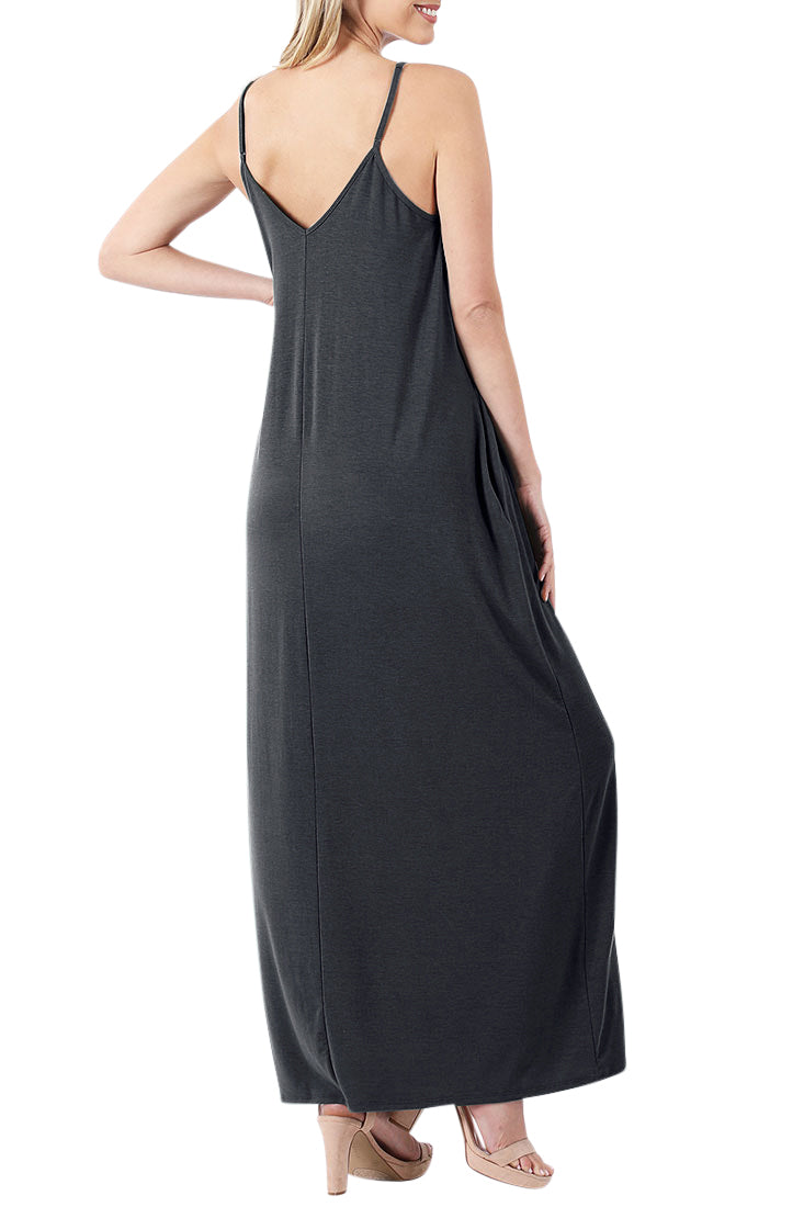 Zenana V-Neck Cami Spaghetti Strap Maxi Dress - Dresses sb_dresses