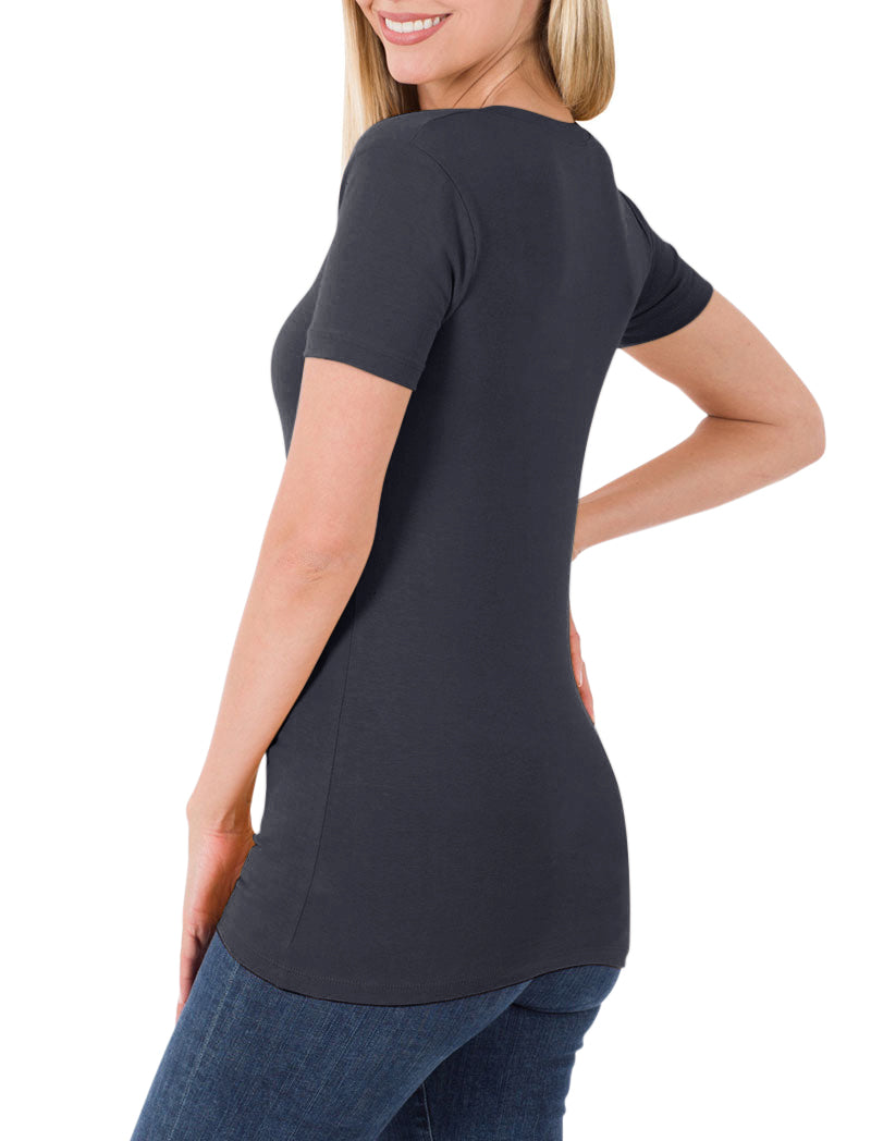 Zenana Cotton V-Neck Short Sleeve Long Tee Shirt - Shirts sb_tops