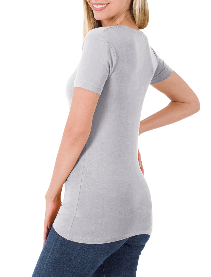 Zenana Cotton V-Neck Short Sleeve Long Tee Shirt - Shirts sb_tops