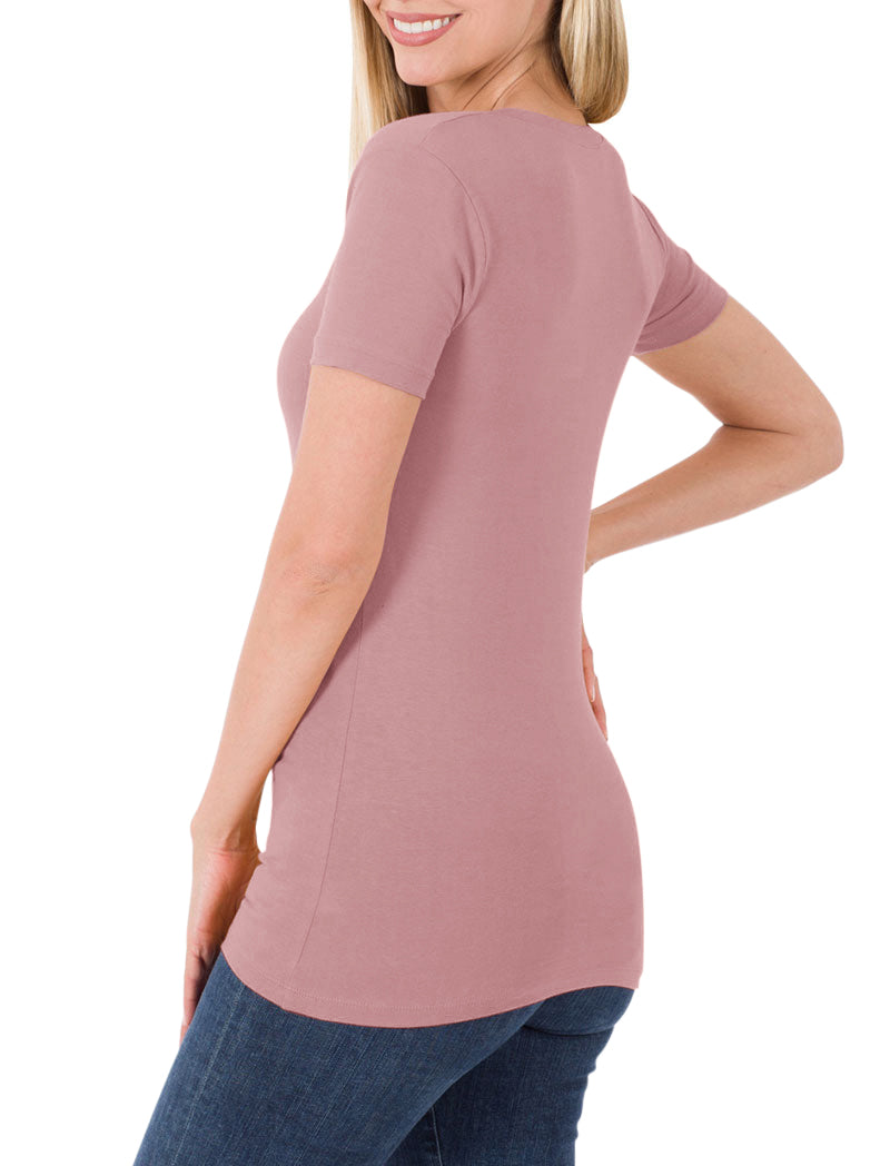 Zenana Cotton V-Neck Short Sleeve Long Tee Shirt - Shirts sb_tops