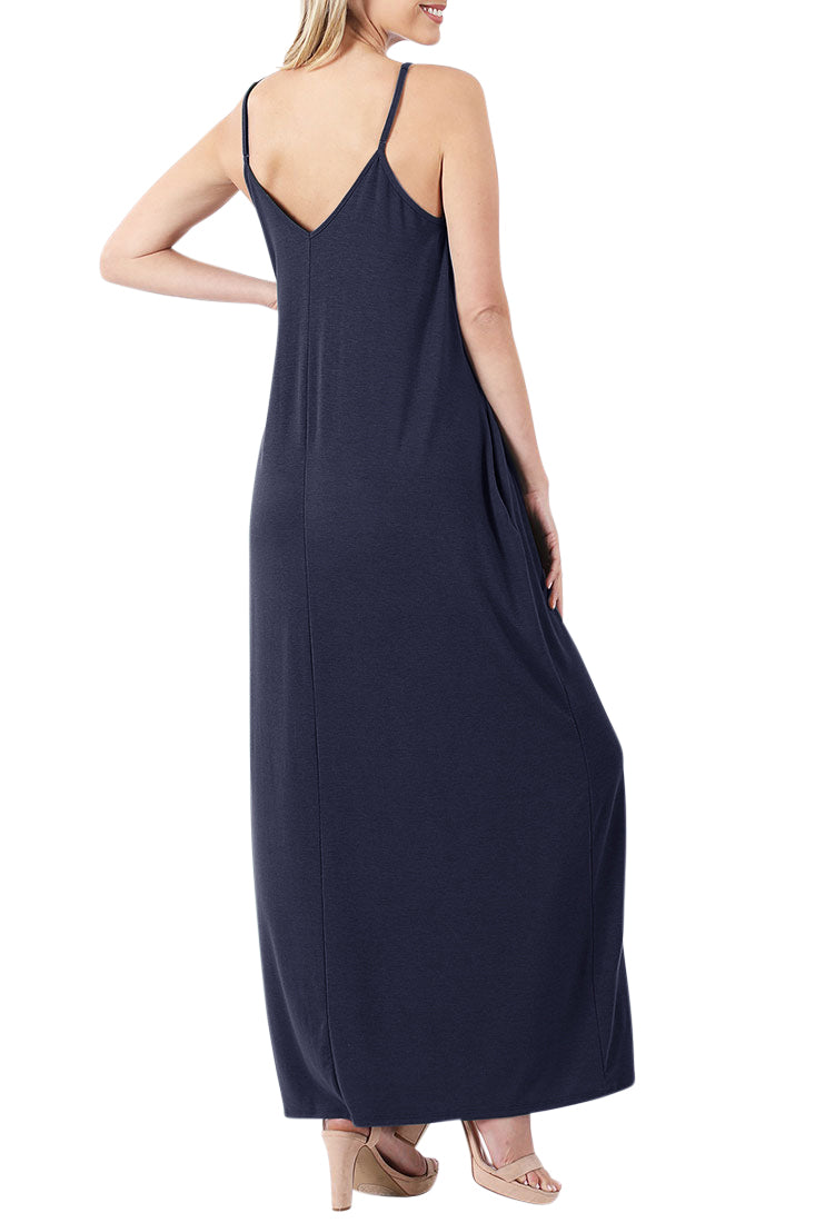 Zenana V-Neck Cami Spaghetti Strap Maxi Dress - Dresses sb_dresses