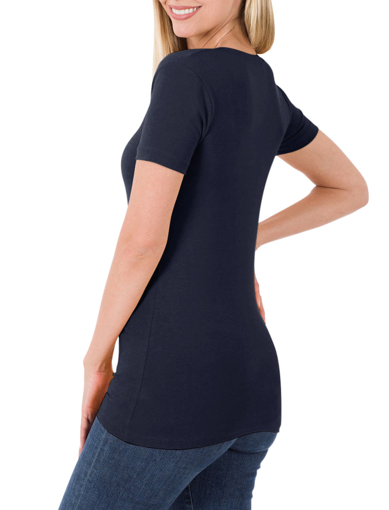 Zenana Cotton V-Neck Short Sleeve Long Tee Shirt - Shirts sb_tops