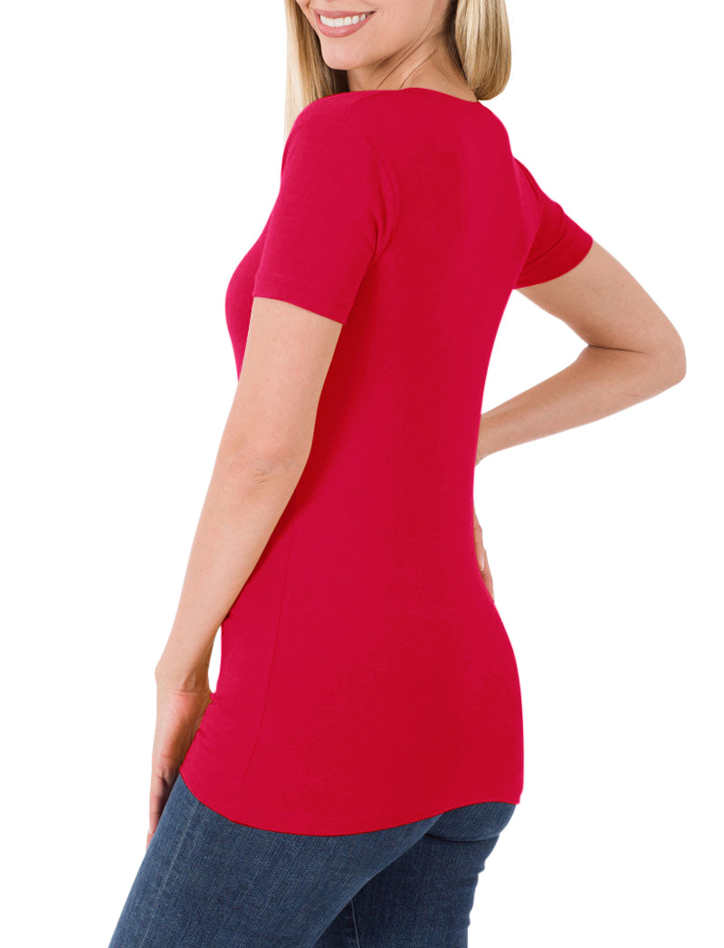 Zenana Cotton V-Neck Short Sleeve Long Tee Shirt - Shirts sb_tops