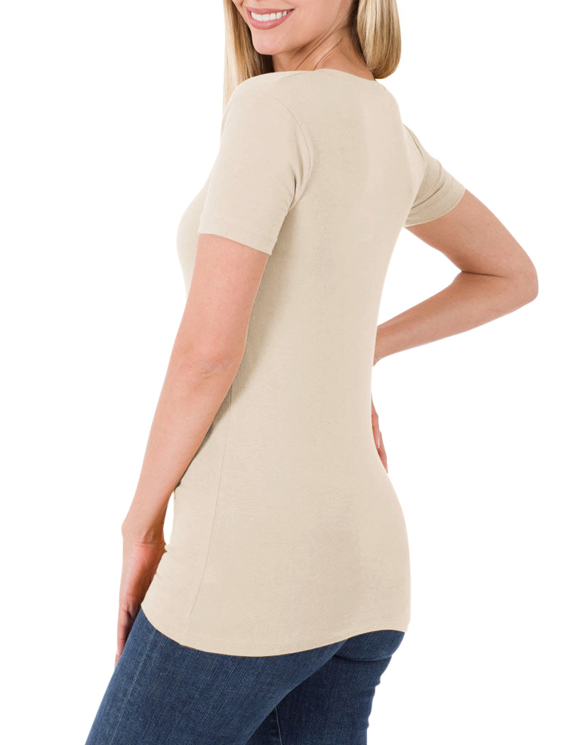 Zenana Cotton V-Neck Short Sleeve Long Tee Shirt - Shirts sb_tops