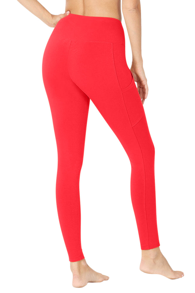Yuiboo Red Solid Color Pure Plain Yoga Leggings for Women with