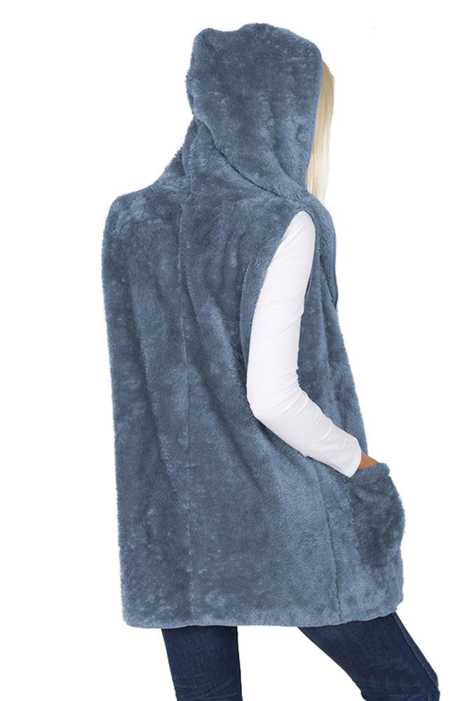 Zenana Sleeveless Faux Fur Hooded Vest - sb_outerwear