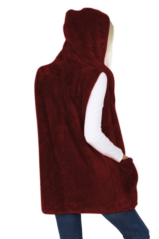 Zenana Sleeveless Faux Fur Hooded Vest - sb_outerwear