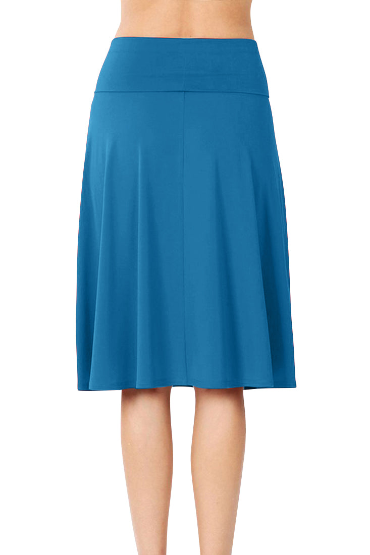 Zenana High Waist Fold Over A-Line Flared Midi Swing Skirt - Skirts sb_bottoms