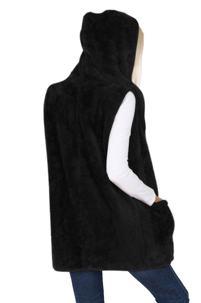 Zenana Sleeveless Faux Fur Hooded Vest - sb_outerwear