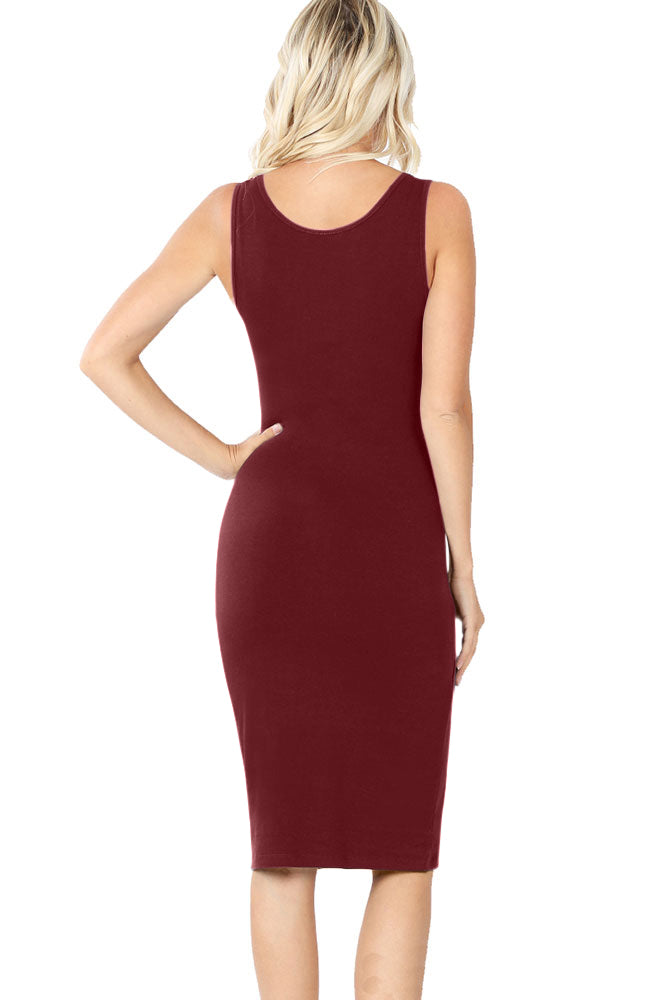 Zenana Cotton Sleeveless Bodycon Tank Knee Length Midi Dress - Dresses sb_dresses