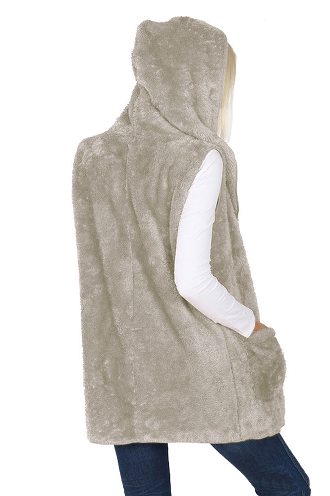 Zenana Sleeveless Faux Fur Hooded Vest - sb_outerwear