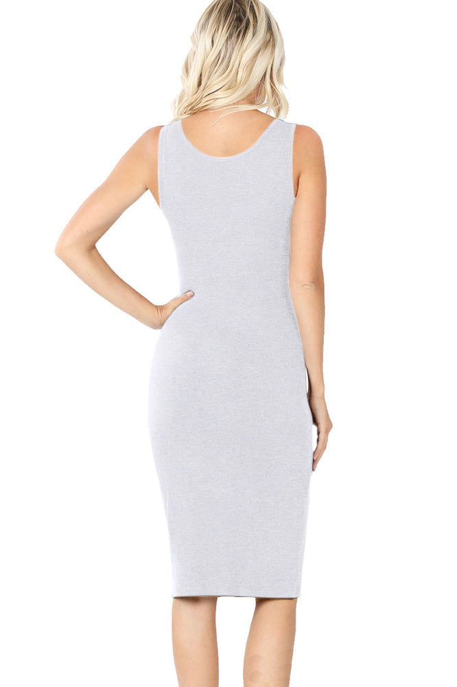 Zenana Cotton Sleeveless Bodycon Tank Knee Length Midi Dress - Dresses sb_dresses