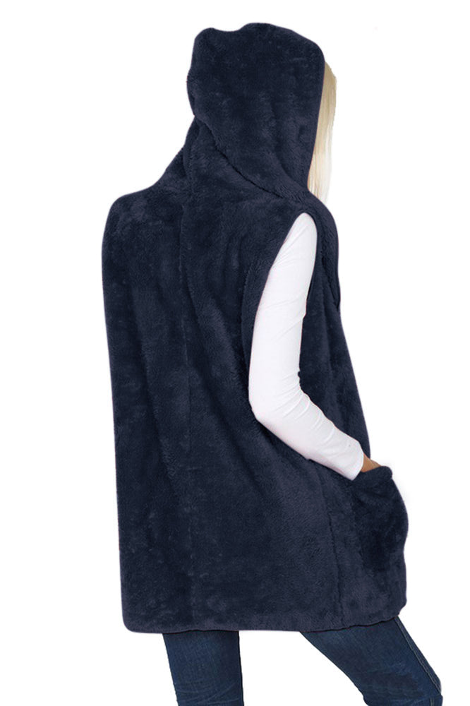Sleeveless Faux Fur Hooded Vest Vest- Niobe Clothing