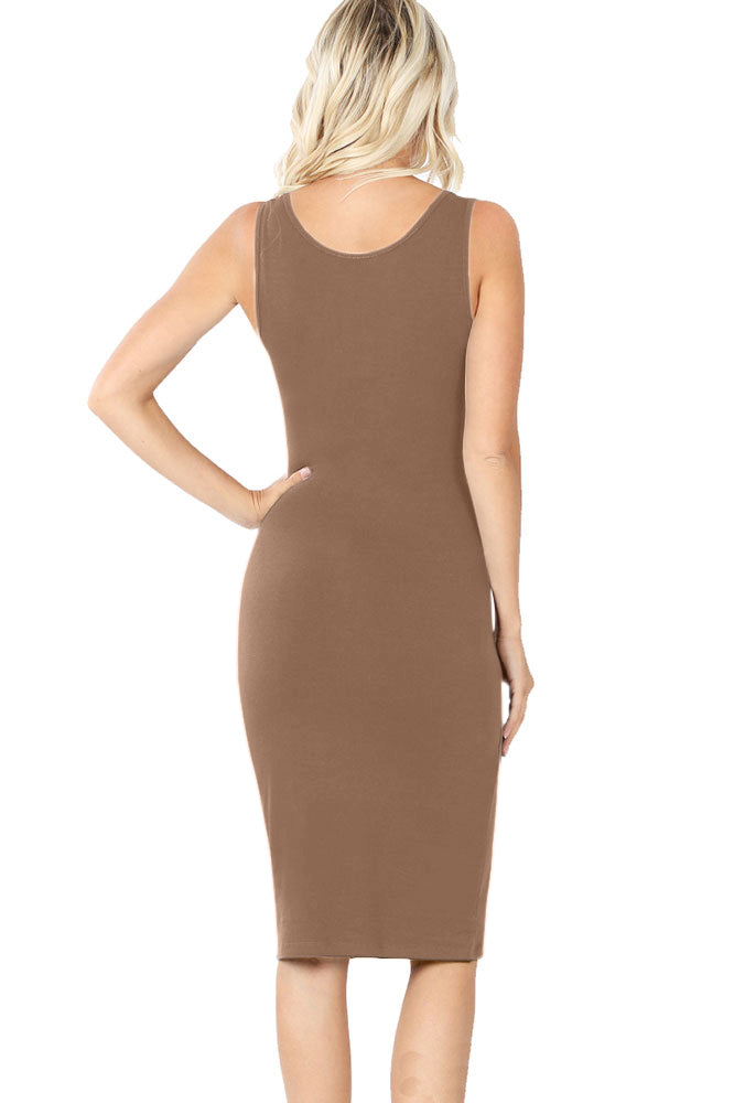 Zenana Cotton Sleeveless Bodycon Tank Knee Length Midi Dress - Dresses sb_dresses