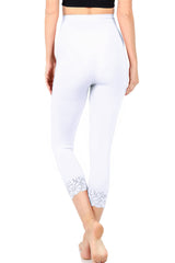 Zenana High Waist Seamless Nylon Capri Lace Trim Leggings - sb_bottoms