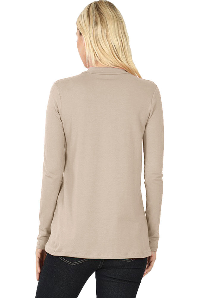 Zenana Cotton Long Sleeve Mock Neck - Shirts sb_tops