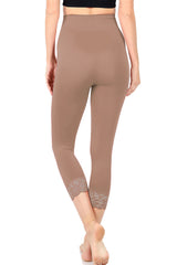 Zenana High Waist Seamless Nylon Capri Lace Trim Leggings - sb_bottoms