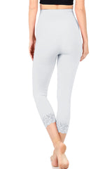Zenana High Waist Seamless Nylon Capri Lace Trim Leggings - sb_bottoms