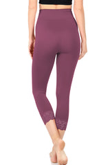 Zenana High Waist Seamless Nylon Capri Lace Trim Leggings - sb_bottoms