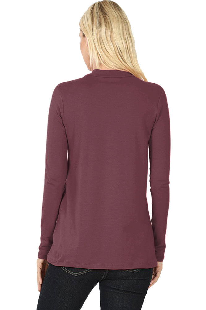 Zenana Cotton Long Sleeve Mock Neck - Shirts sb_tops