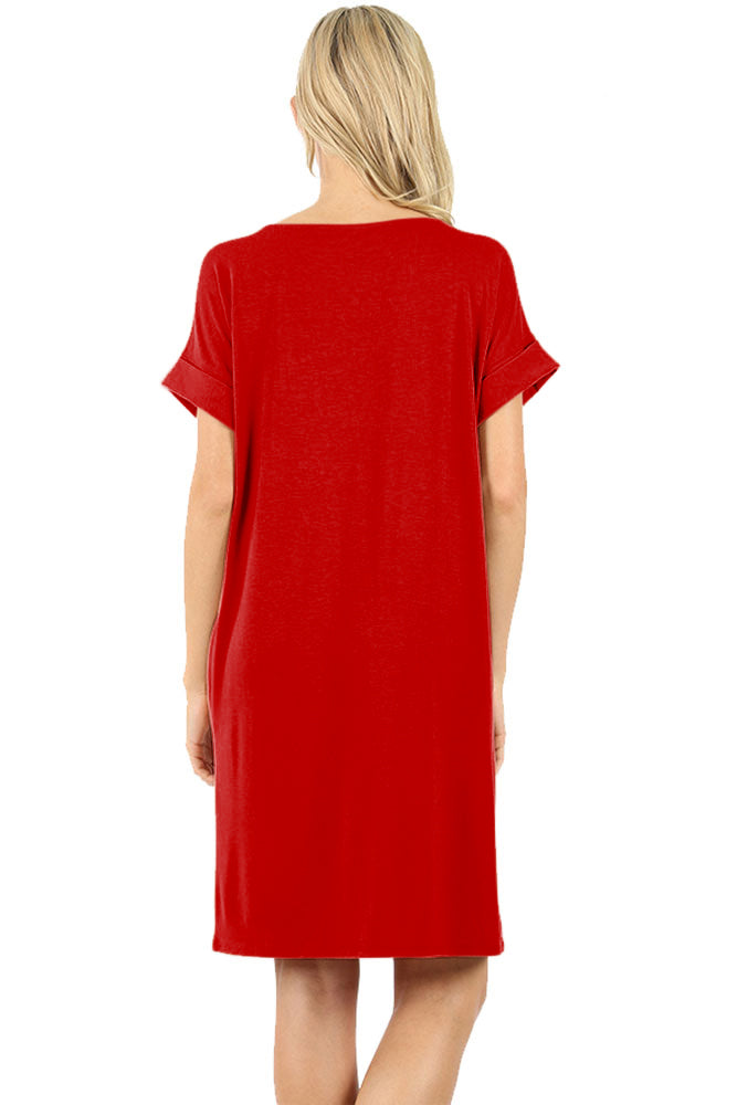 Zenana Rolled Short Sleeve Loose Tunic Shirt Dress - Tunics sb_dresses