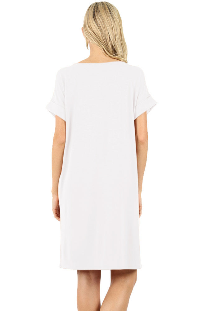 Zenana Rolled Short Sleeve Loose Tunic Shirt Dress - Tunics sb_dresses