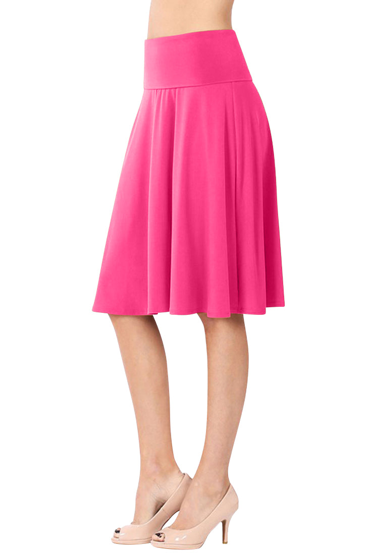 Zenana High Waist Fold Over A-Line Flared Midi Swing Skirt - Skirts sb_bottoms