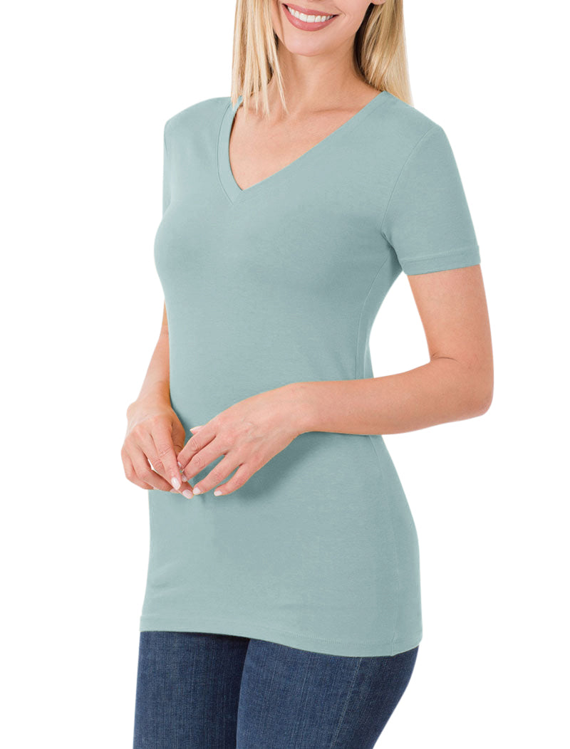 Zenana Cotton V-Neck Short Sleeve Long Tee Shirt - Shirts sb_tops