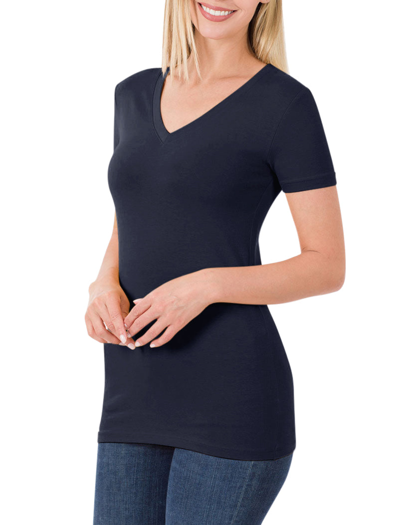 Zenana Cotton V-Neck Short Sleeve Long Tee Shirt - Shirts sb_tops