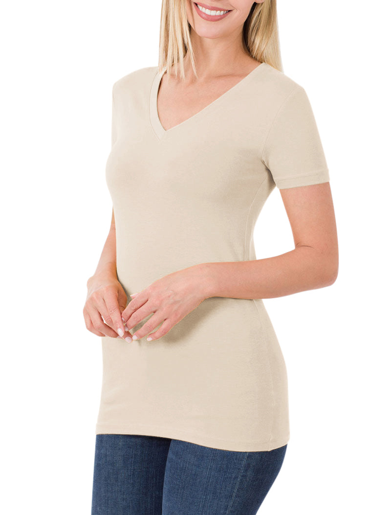 Zenana Cotton V-Neck Short Sleeve Long Tee Shirt - Shirts sb_tops