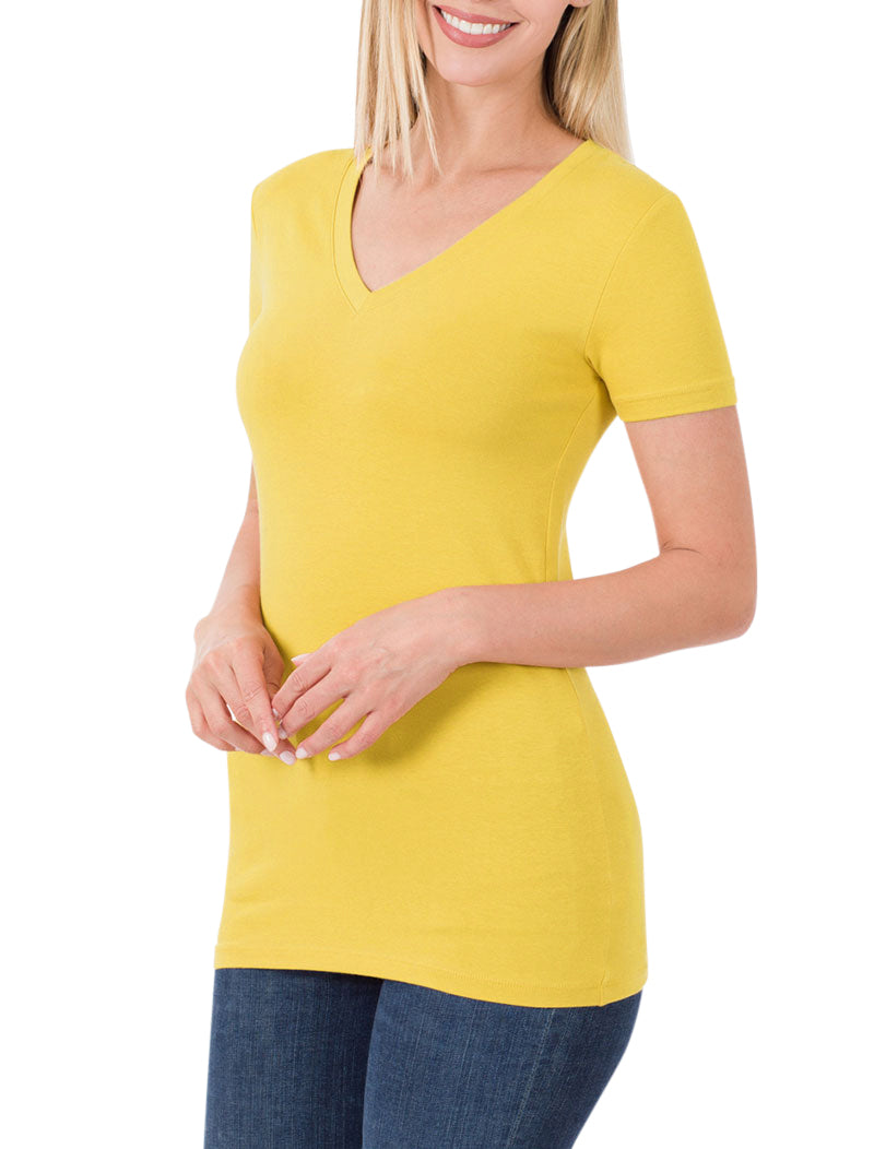 Zenana Cotton V-Neck Short Sleeve Long Tee Shirt - Shirts sb_tops