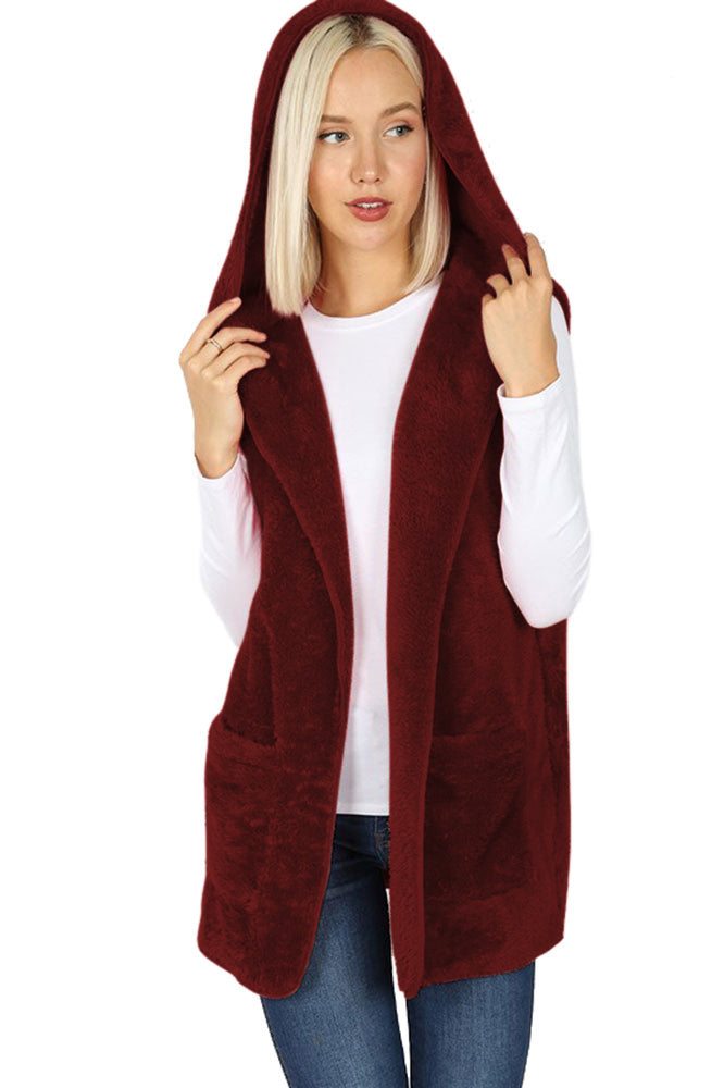 Zenana Sleeveless Faux Fur Hooded Vest - sb_outerwear