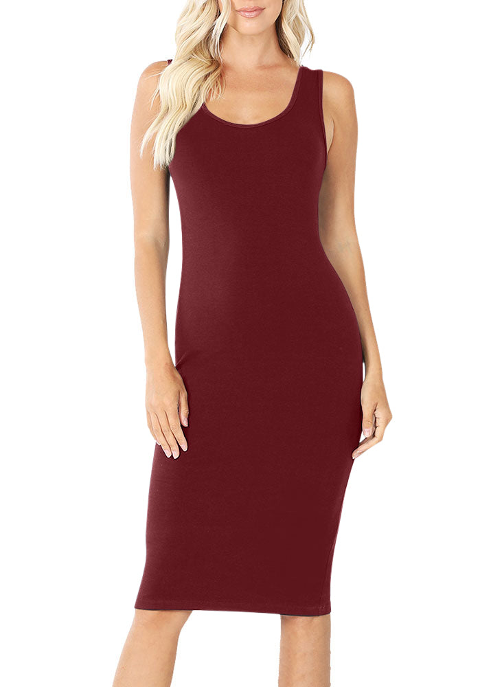 Zenana Cotton Sleeveless Bodycon Tank Knee Length Midi Dress - Dresses sb_dresses