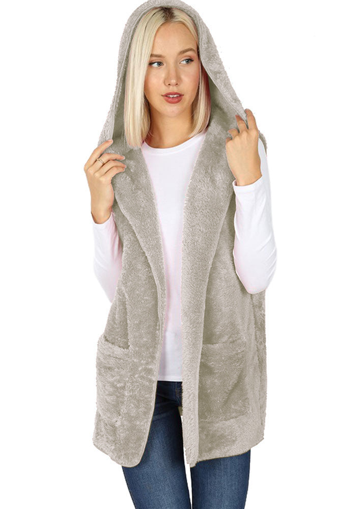 Zenana Sleeveless Faux Fur Hooded Vest - sb_outerwear