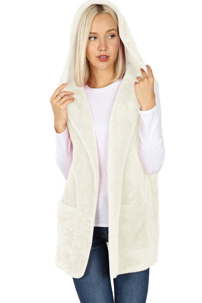 Zenana Sleeveless Faux Fur Hooded Vest - sb_outerwear