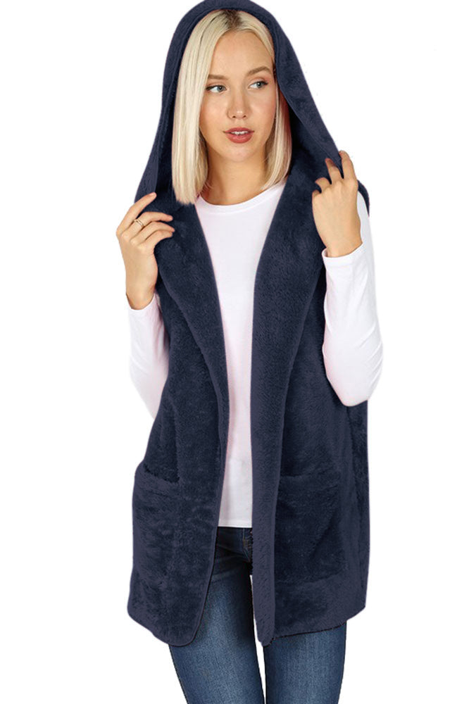 Zenana Sleeveless Faux Fur Hooded Vest - sb_outerwear