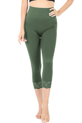 Zenana High Waist Seamless Nylon Capri Lace Trim Leggings - sb_bottoms